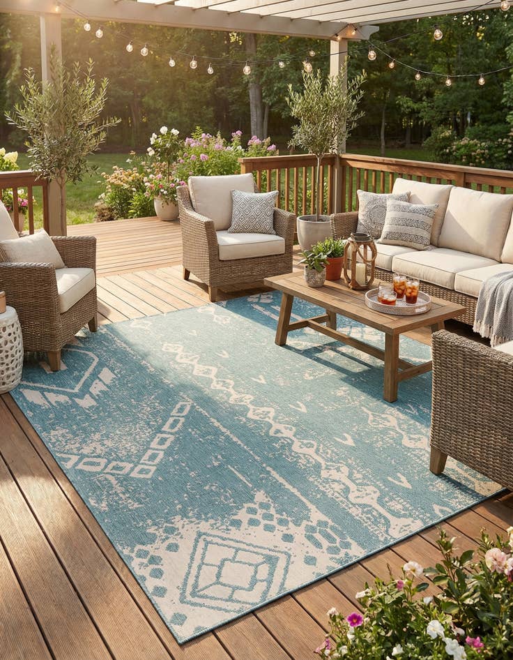 Detail image of  13' x 13'  Washable Bohemian Indoor / Outdoor Square Rug