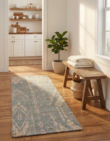 Antique Blue Hand Woven Chenille Jute Runner Rug