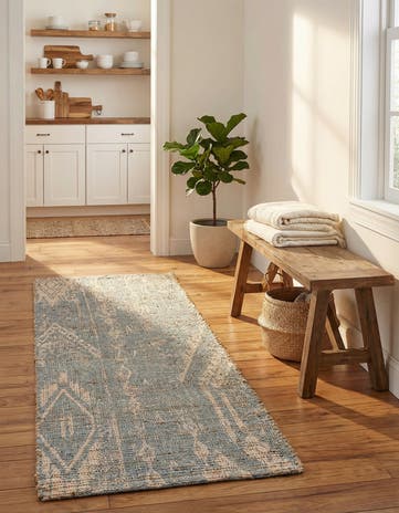 Antique Blue Hand Woven Chenille Jute Runner Rug