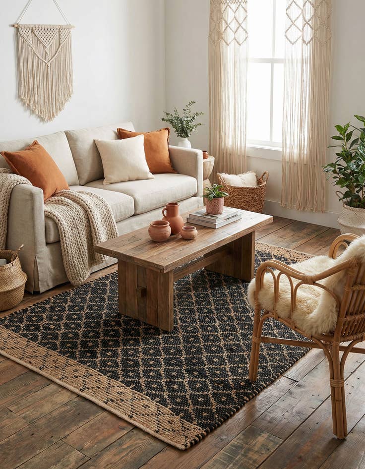 Detail image of  4' 1 x 6' 1  Hand Woven Chindi Trellis Rug