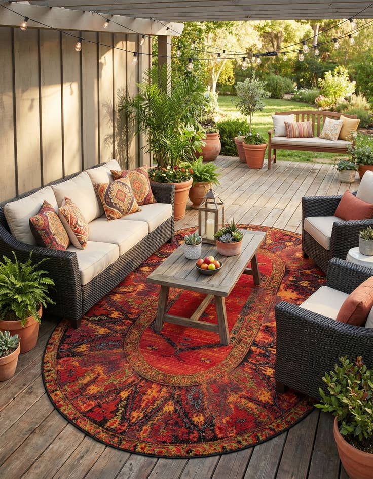 Detail image of 5' 3 x 8'  Washable Tribal Indoor / Outdoor Oval Rug