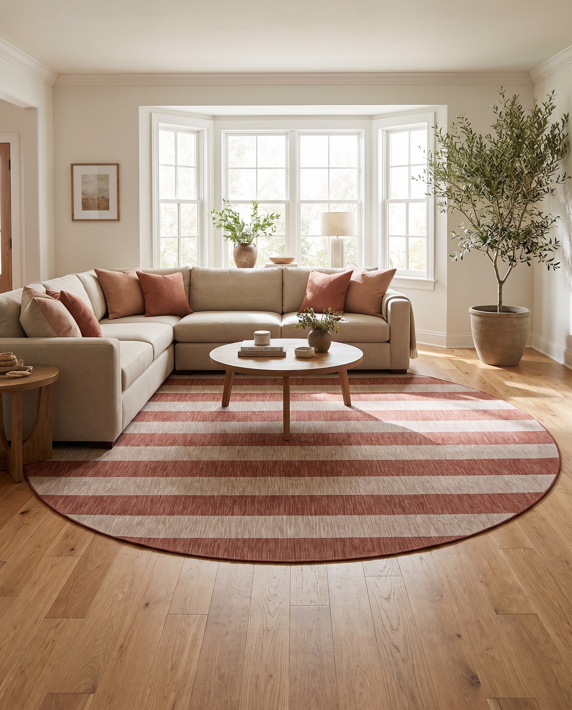 13' x 13' Easy-Clean Striped Indoor / Outdoor Round Rug