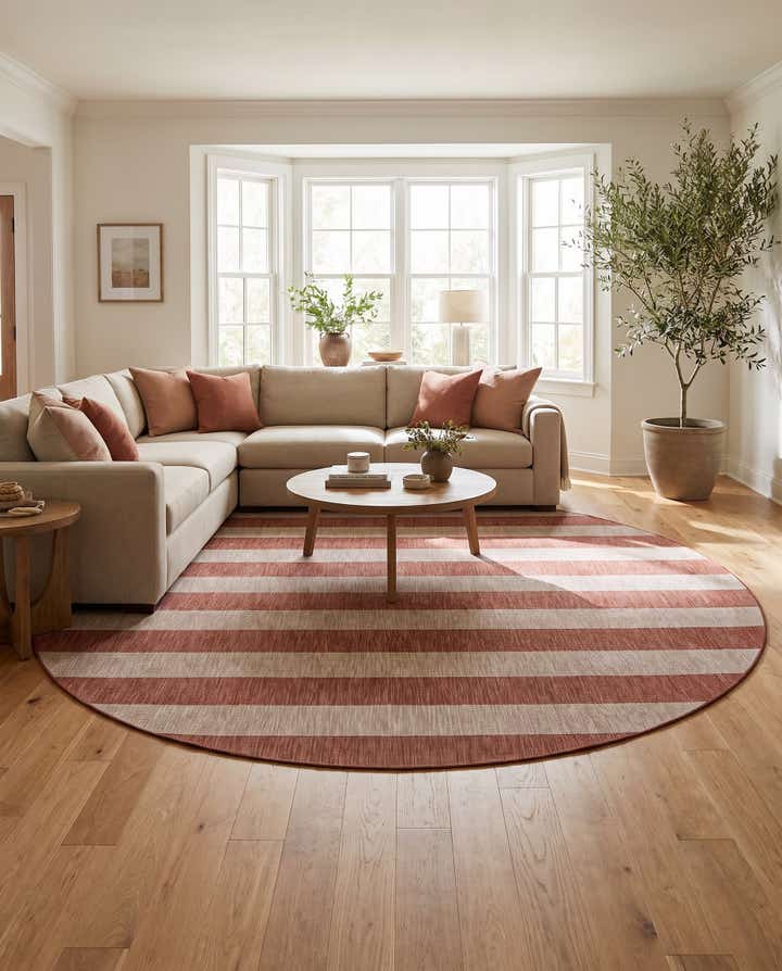 13' x 13' Easy-Clean Striped Indoor / Outdoor Round Rug