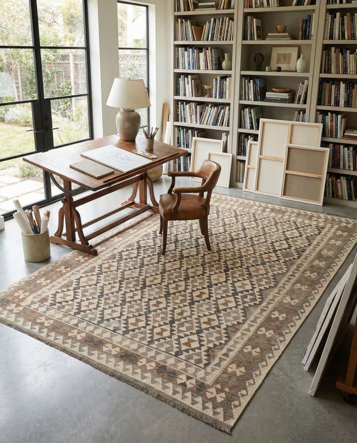 6' 9 x 9' 10 Hand Woven Kilim Maymana Wool Rug