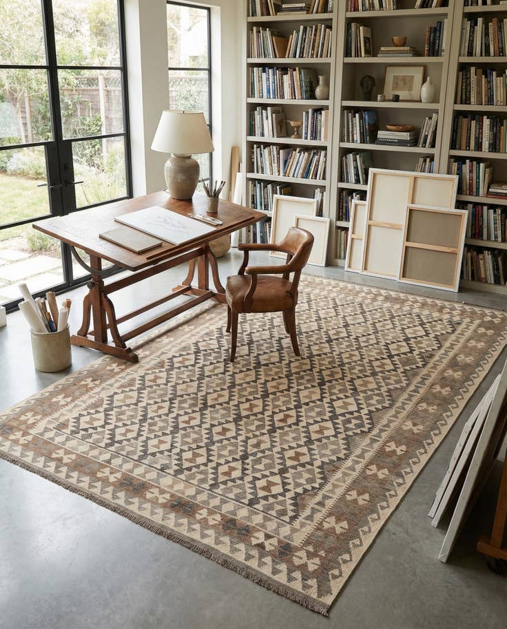 Detail image of 6' 9 x 9' 10 Hand Woven Kilim Maymana Wool Rug