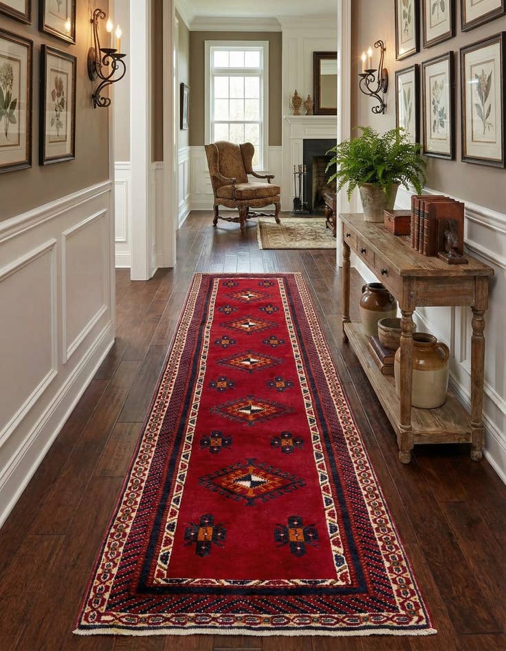 Detail image of 2' 7 x 9' 10  Hand Knotted Shiraz Wool Runner Rug