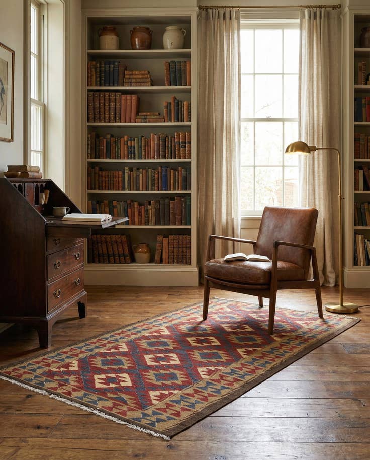 Detail image of 4' 9 x 8' 4 Hand Woven Kilim Maymana Wool Rug