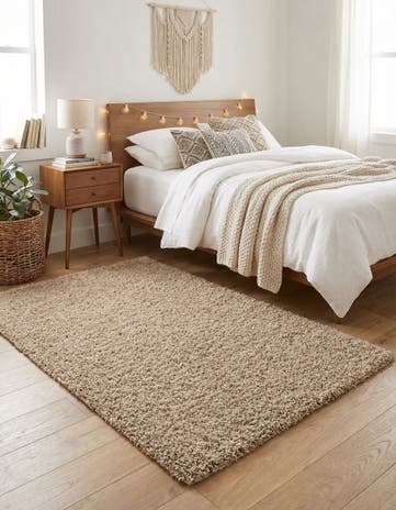 Beige Solid Shag Rug