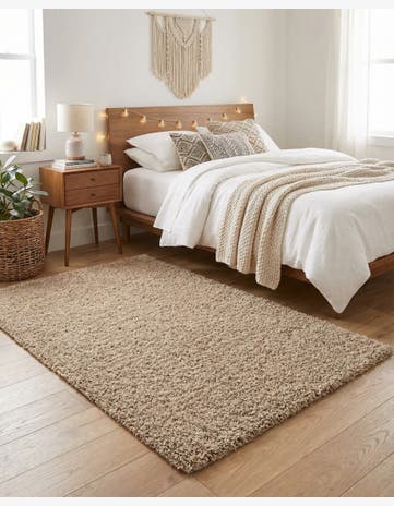 Beige Solid Shag Rug