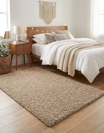 Beige Solid Shag Rug