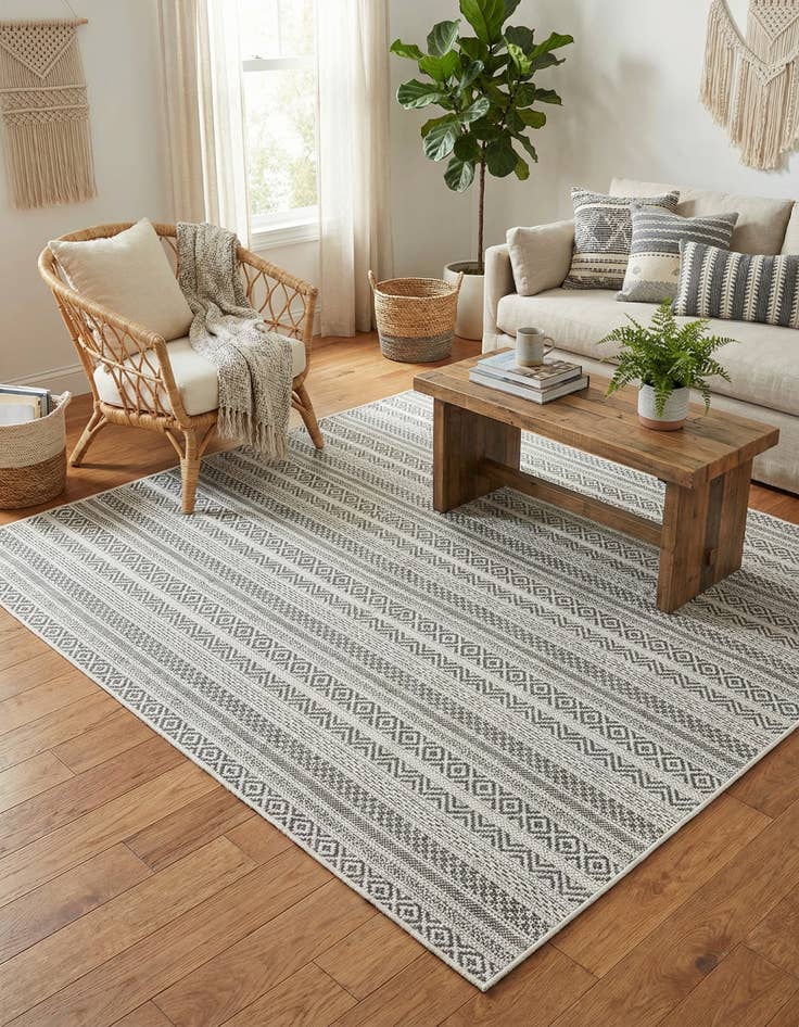 Detail image of 5' 3 x 5' 3  Washable Striped Indoor / Outdoor Square Rug