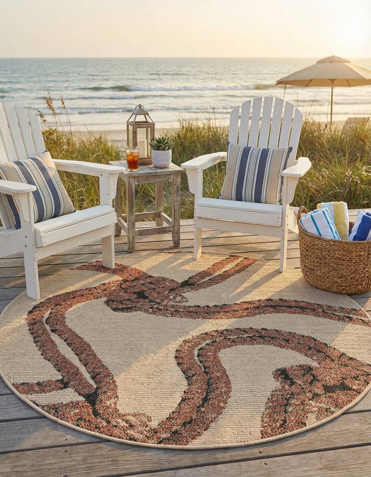 Detail image of 4' x 4'  Washable Coastal Indoor / Outdoor Round Rug