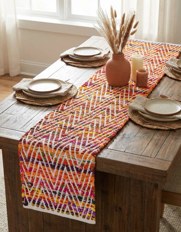 Detail image of  1' 2 x 4' 1  Hand Woven Chindi Chevron Table Runner Rug