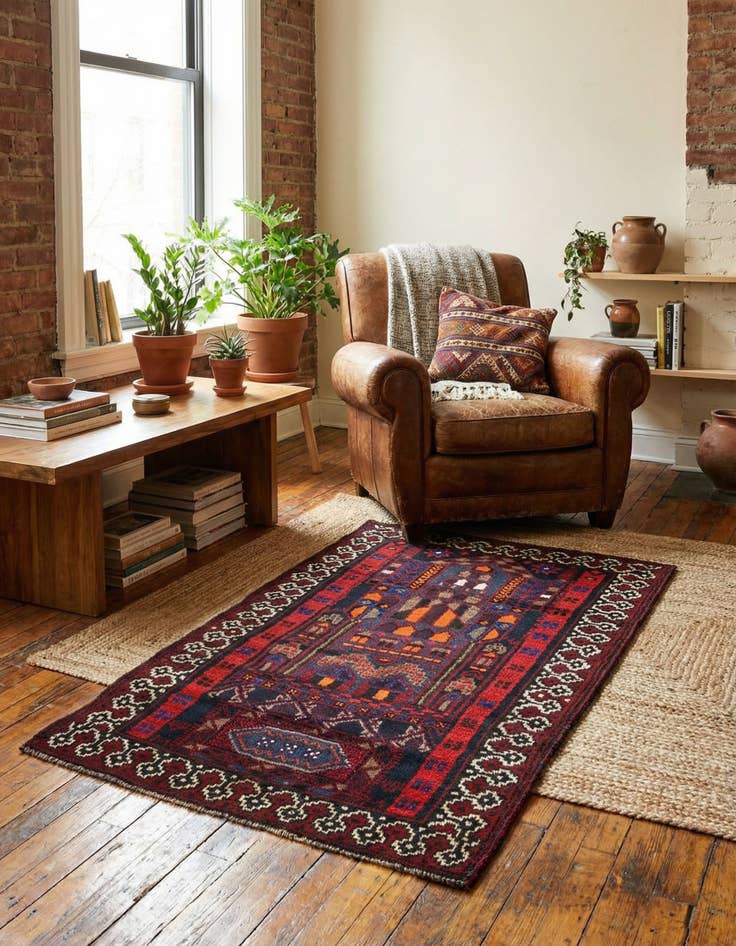 Detail image of 2' 10 x 4' 7  Hand Knotted Balouch Persian Wool Rug