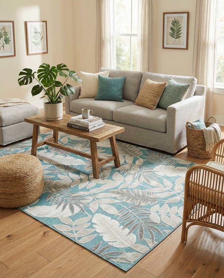Detail image of 6' 4 x 9' Easy-Clean Botanical Indoor / Outdoor Rug