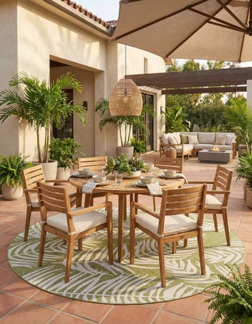 10' x 10' Easy-Clean Botanical Indoor / Outdoor Round Rug