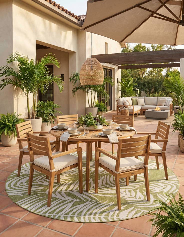 Detail image of 10' x 10' Easy-Clean Botanical Indoor / Outdoor Round Rug