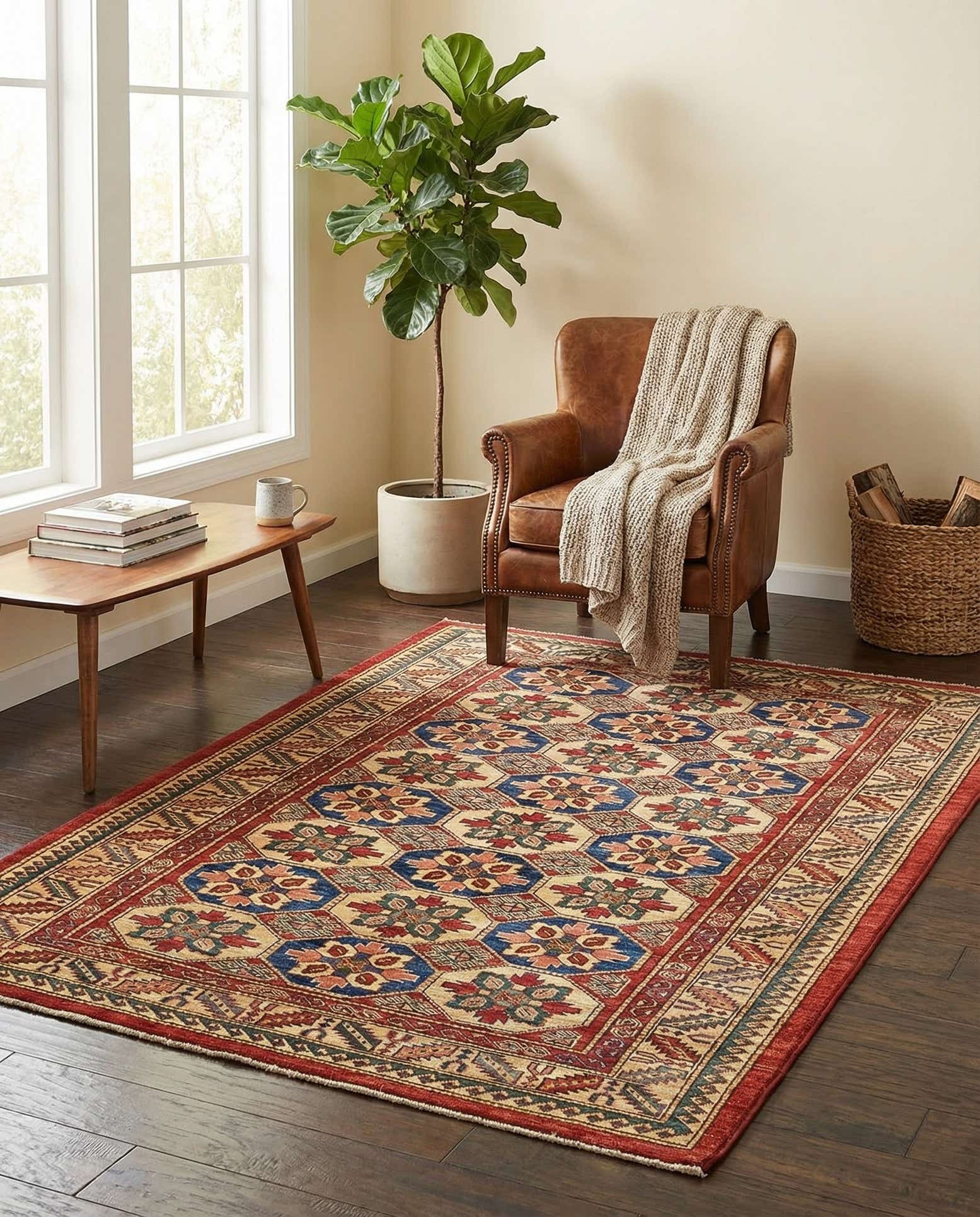 4' 2 x 5' 10 Hand Knotted Kazak Rug