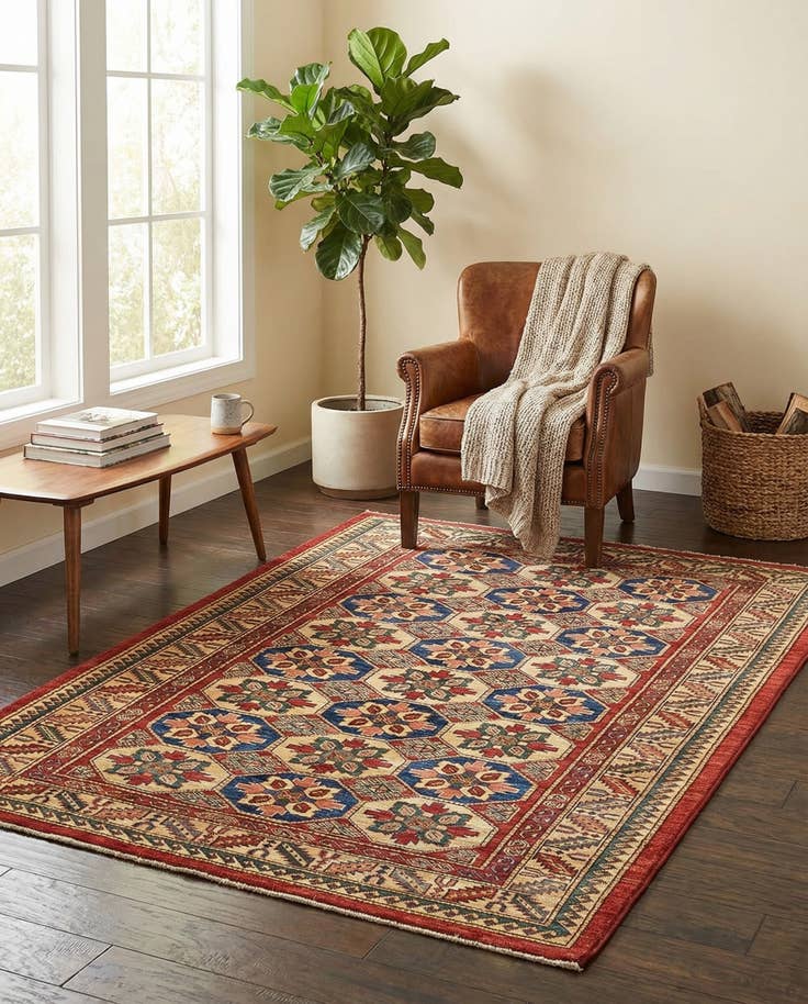 Detail image of 4' 2 x 5' 10 Hand Knotted Kazak Rug