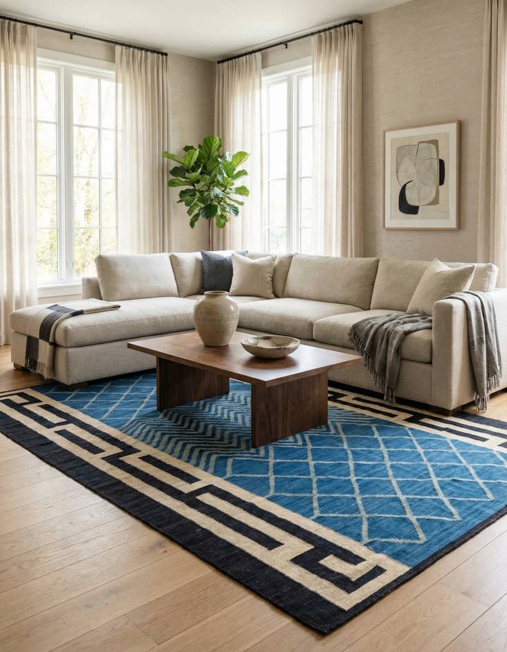 Detail image of 6' 6 x 9' 10  Hand Woven Kilim Modern Wool Rug