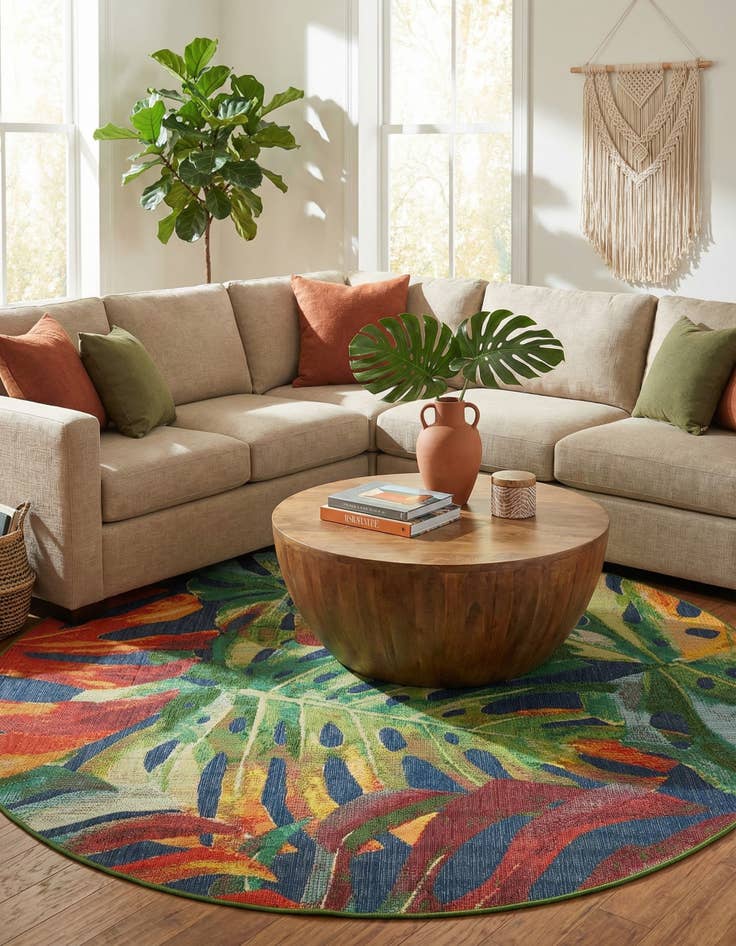 Detail image of 10' x 10'  Washable Baja Indoor / Outdoor Round Rug