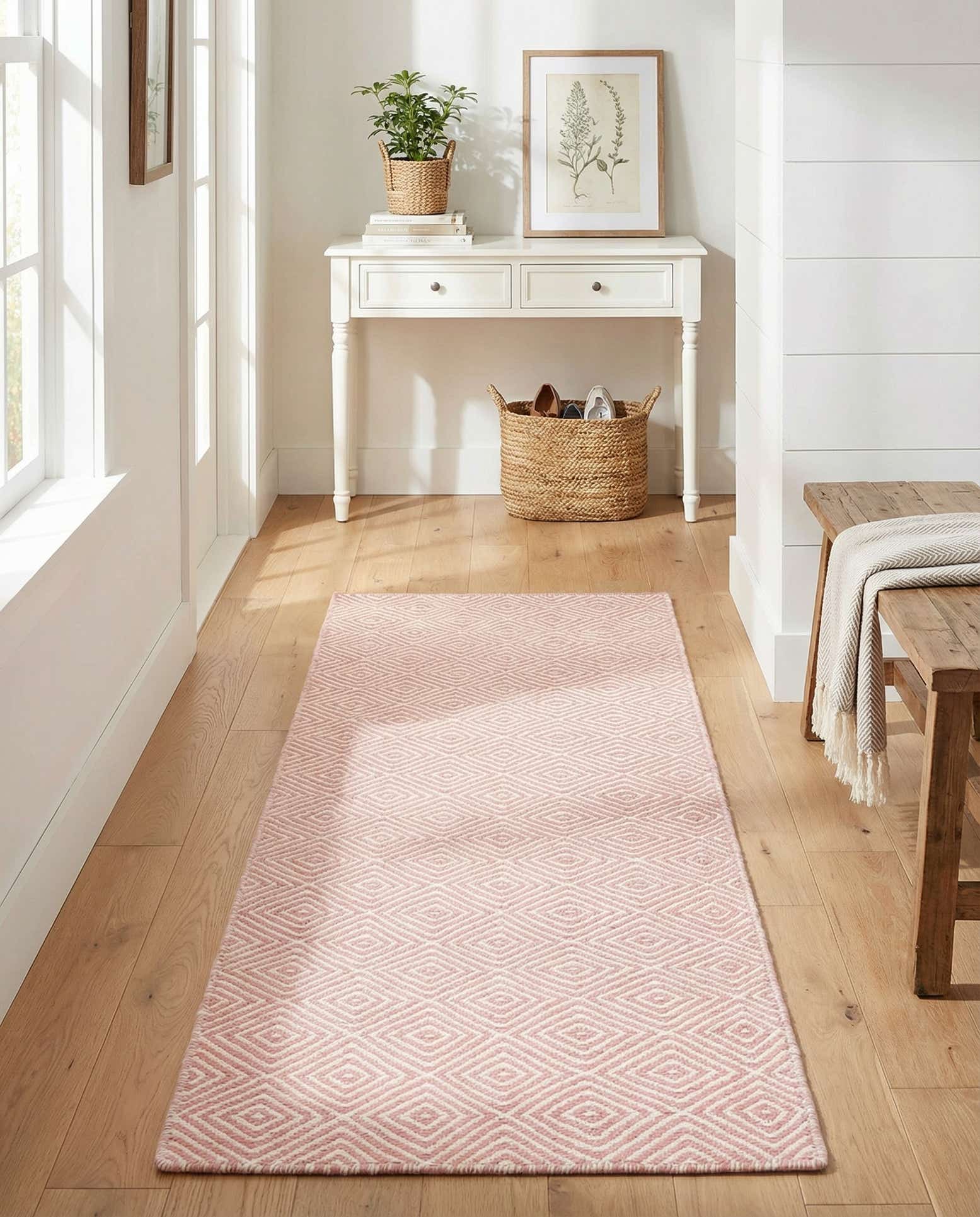 2' x 6' 1 Hand Woven Geo Trellis Flatweave Runner Rug