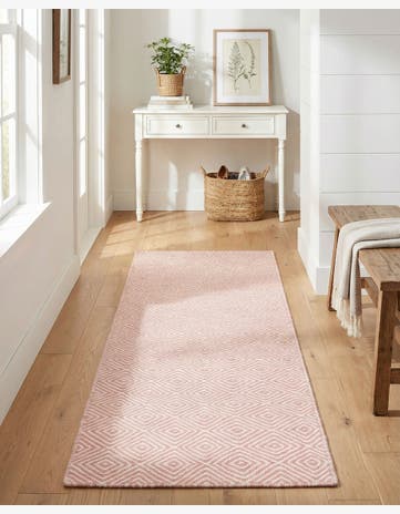 Pink Hand Woven Geo Trellis Flatweave Runner Rug