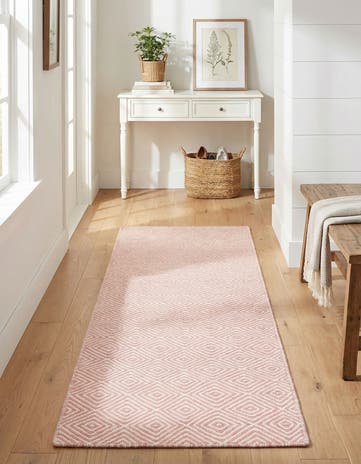 Pink Hand Woven Geo Trellis Flatweave Runner Rug