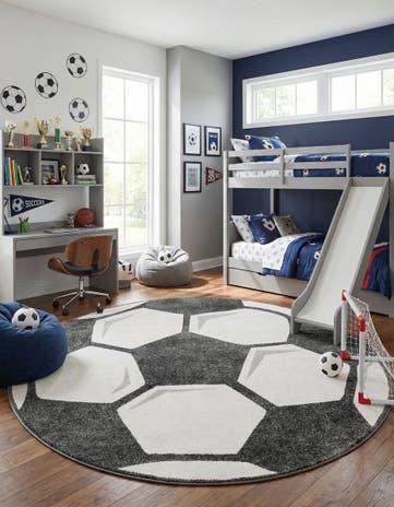 7' 10 x 7' 10 Soccer Ball Whimsy Kids Round Rug