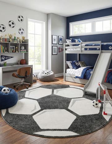 Black and White Soccer Ball Whimsy Kids Round Rug