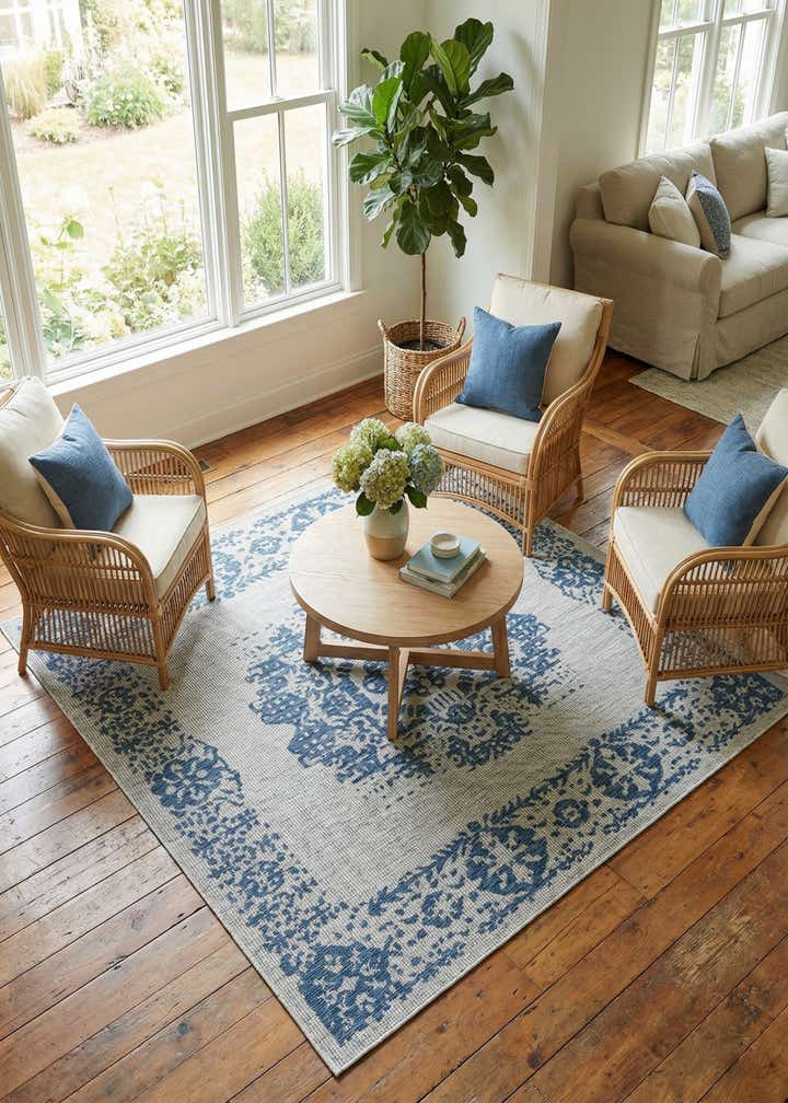 7' 10 x 7' 10 Easy-Clean Traditional Indoor / Outdoor Square Rug