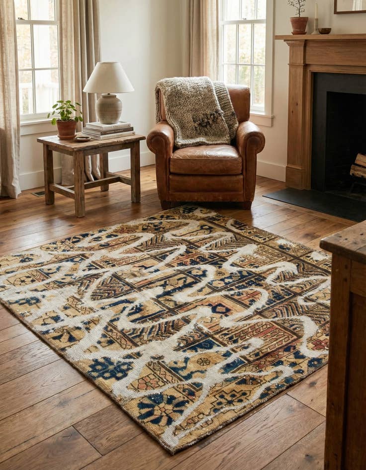 Detail image of 4' 3 x 4' 8  Hand Knotted Ultra Vintage Persian Wool Square Rug