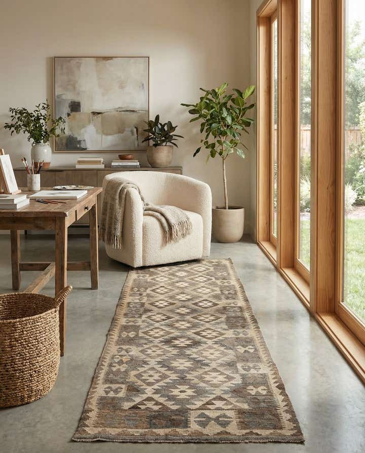 2' 9 x 9' 10 Hand Woven Kilim Maymana Wool Runner Rug