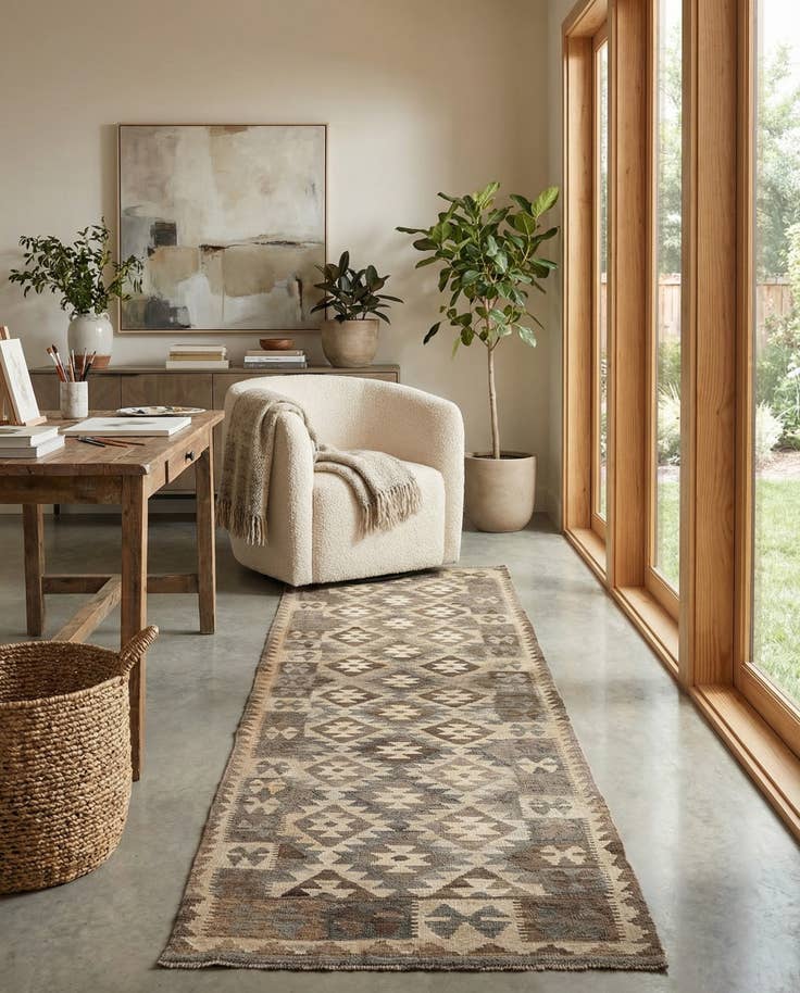 Detail image of 2' 9 x 9' 10 Hand Woven Kilim Maymana Wool Runner Rug