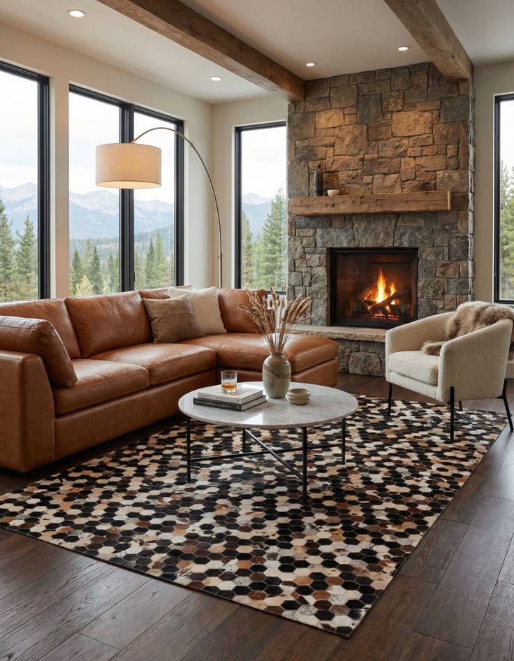 Detail image of  5' 1 x 7' 10 Cowhide - Patchwork Rug