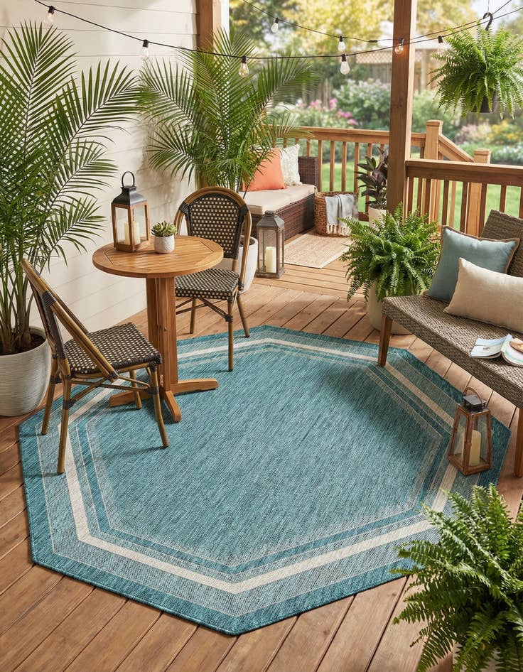 Detail image of  7' 10 x 7' 10  Washable Border Indoor / Outdoor Octagon Rug