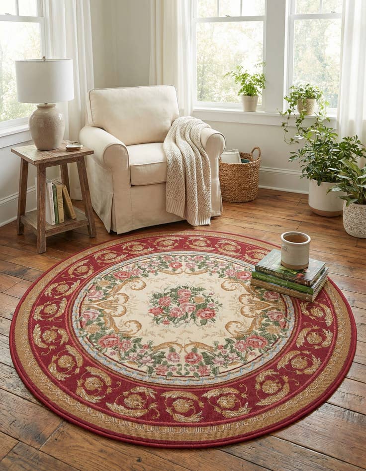 Detail image of 4' x 4'  Washable Traditional Indoor / Outdoor Round Rug
