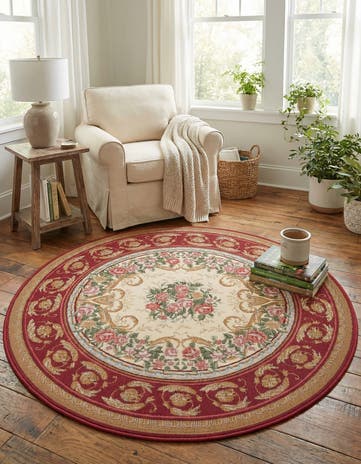 4' x 4' Easy-Clean Traditional Indoor / Outdoor Round Rug