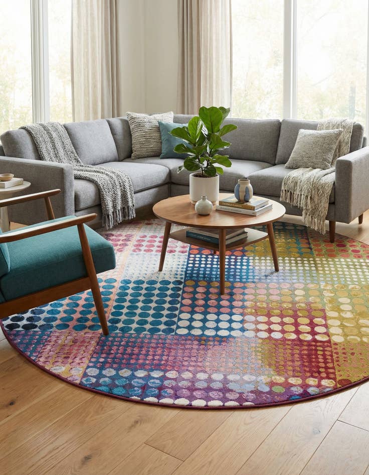 Detail image of 8' x 8'  Washable Modern Indoor / Outdoor Round Rug