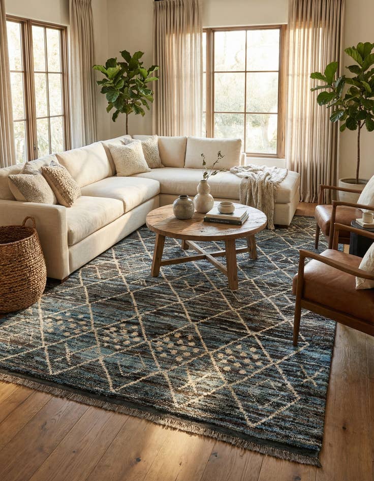 Detail image of  6' 5 x 9' 11  Hand Knotted Moroccan Wool Rug