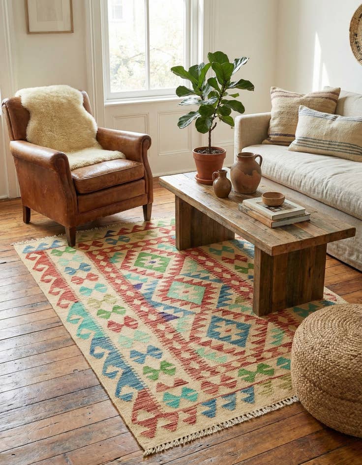 Detail image of 3' 4 x 5'  Hand Woven Kilim Maymana Wool Rug