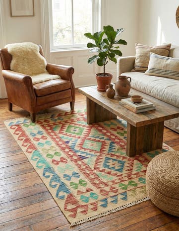 3' 4 x 5' Hand Woven Kilim Maymana Wool Rug