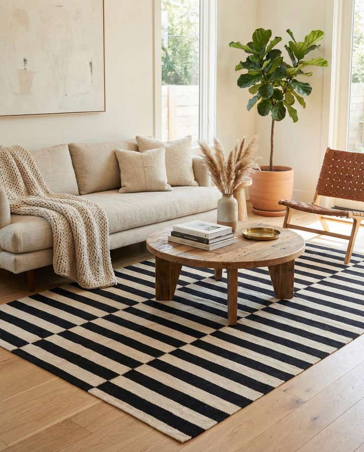 4' 4 x 5' 10 Hand Woven Kilim Modern Wool Rug