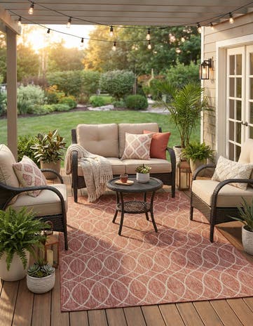 Rust Red Easy-Clean Trellis Indoor / Outdoor Rug