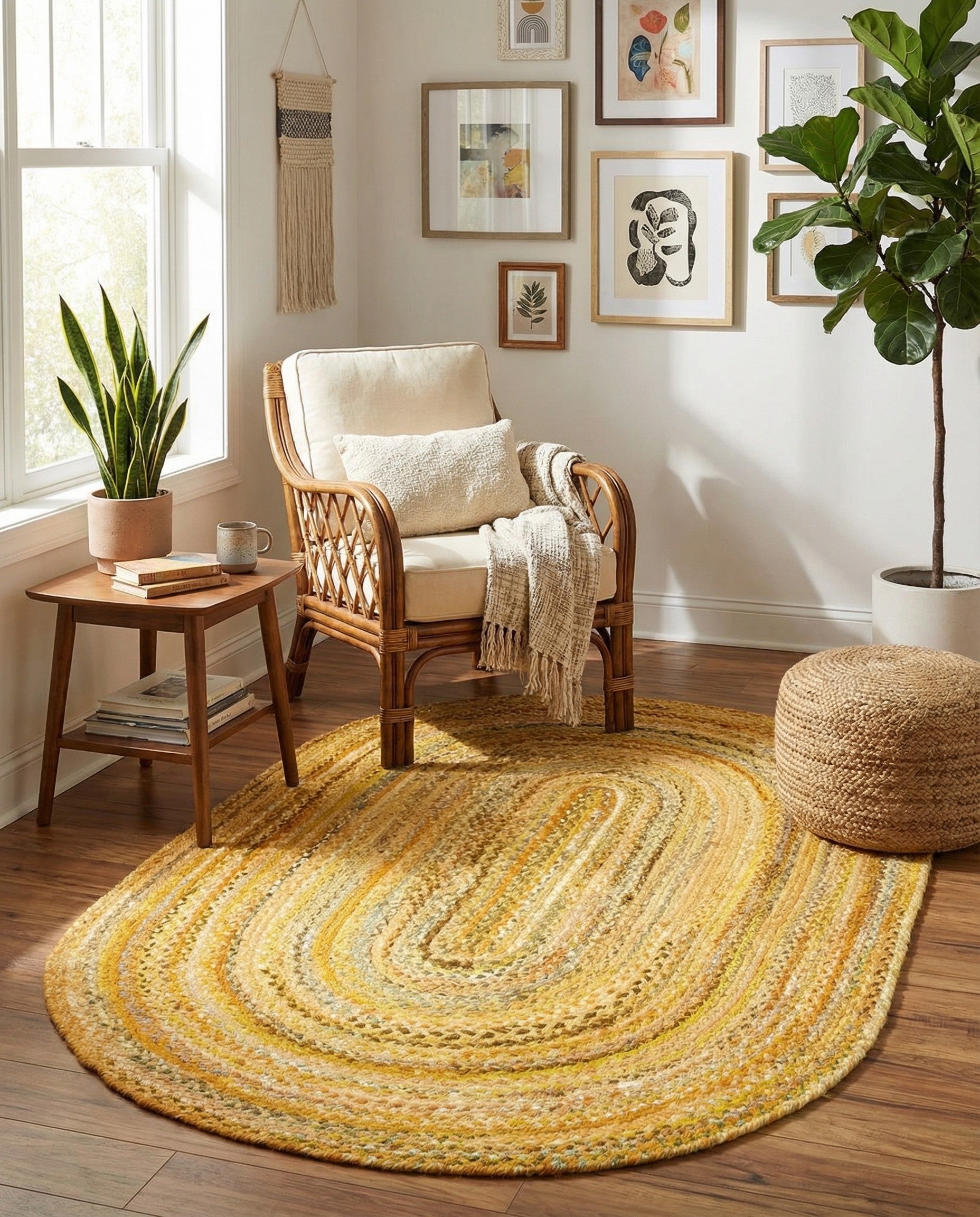  5' 1 x 8'  Hand Braided Chindi Oval Rug