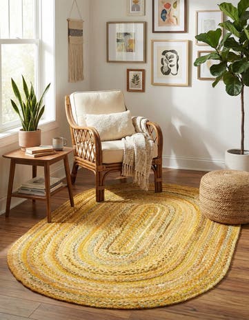 5' 1 x 8' Handmade Braided Chindi Oval Rug