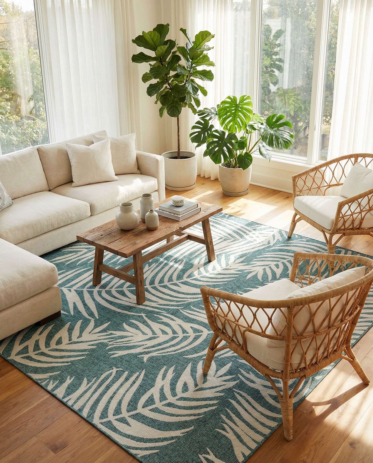 10' 8 x 10' 8 Easy-Clean Botanical Indoor / Outdoor Square Rug