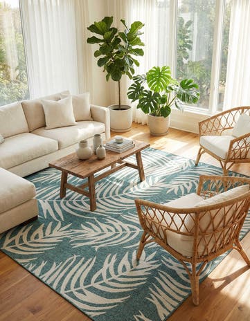 10' 8 x 10' 8 Easy-Clean Botanical Indoor / Outdoor Square Rug