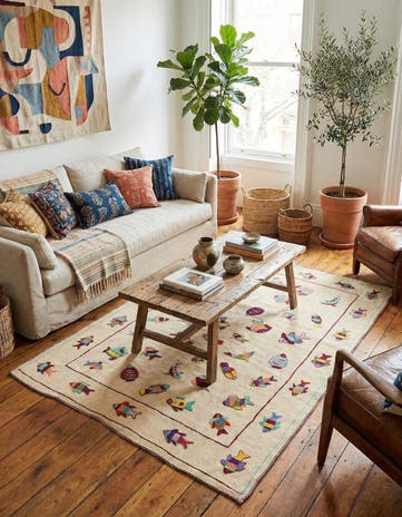 5' x 6' 8 Hand Woven Kilim Suzani Wool Rug