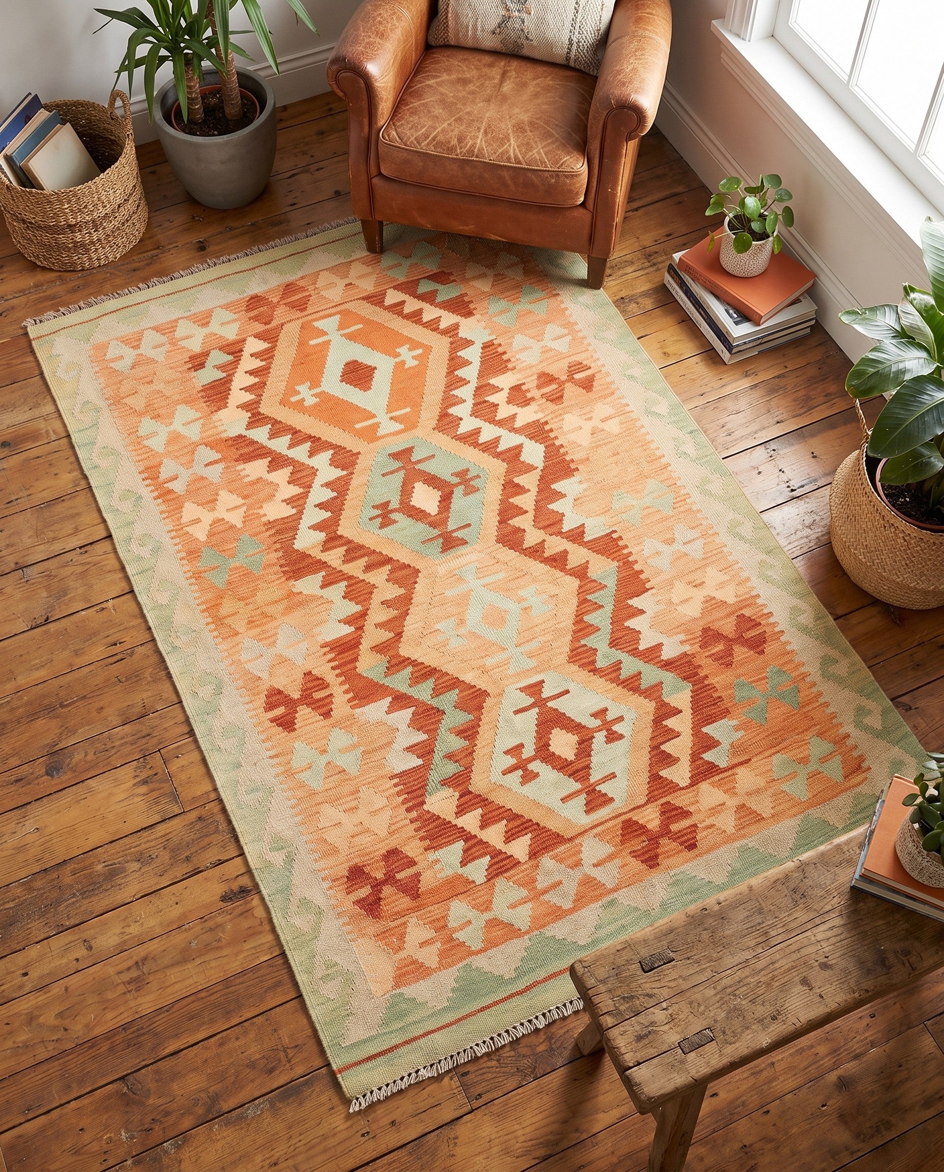 3' 3 x 5' Hand Woven Kilim Waziri Wool Rug